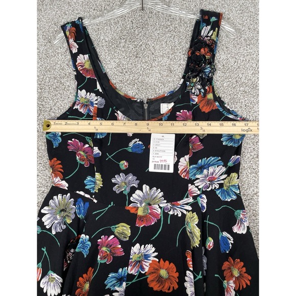Moulinette Soeurs Anthropologie Black Motif Dress 10 Mini Floral Fit Flare NWT - Picture 9 of 15
